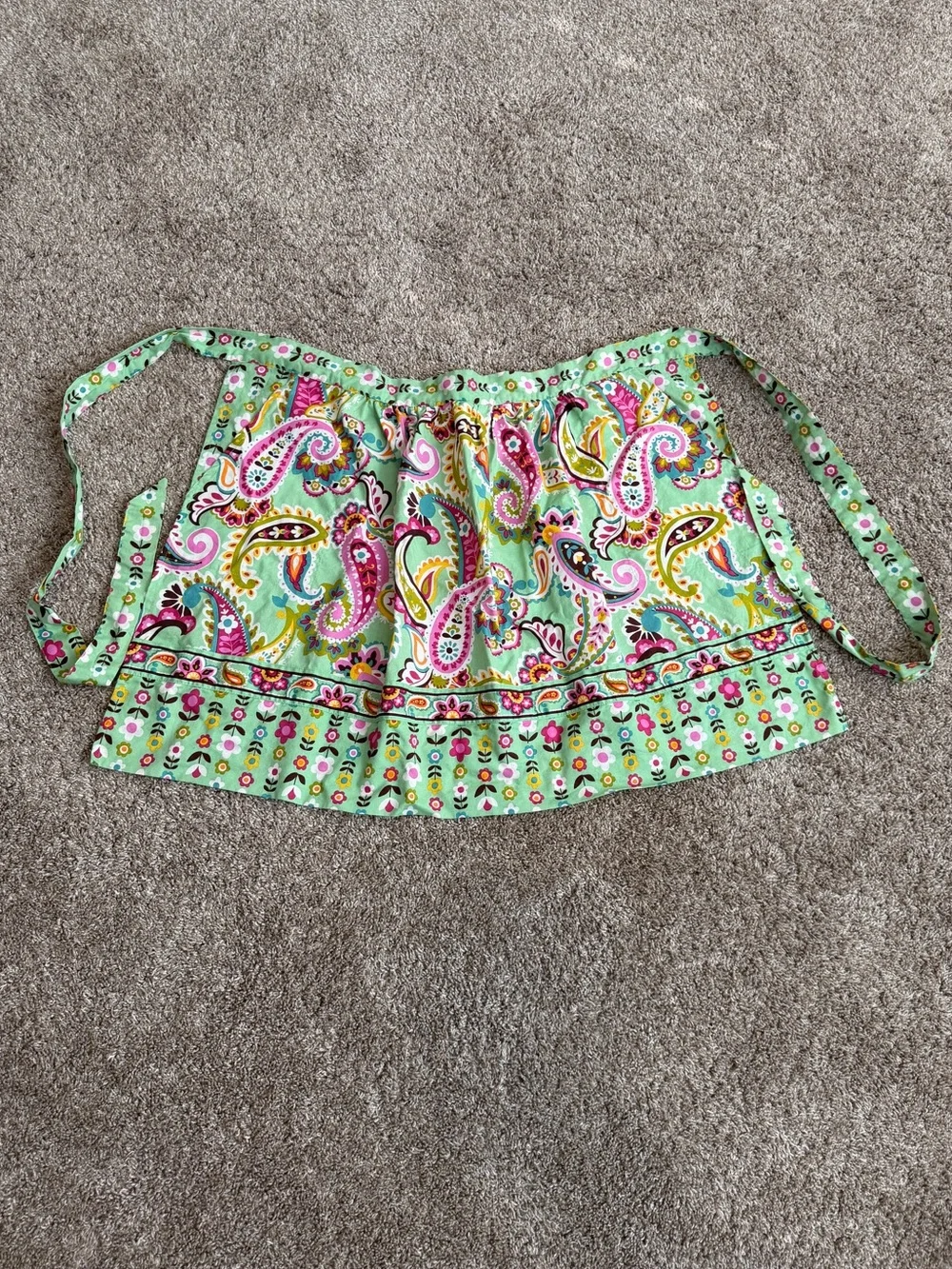 Vera Bradley Green Pink Daisy Tutti Frutti Paisley Waist Apron Retro Cottage